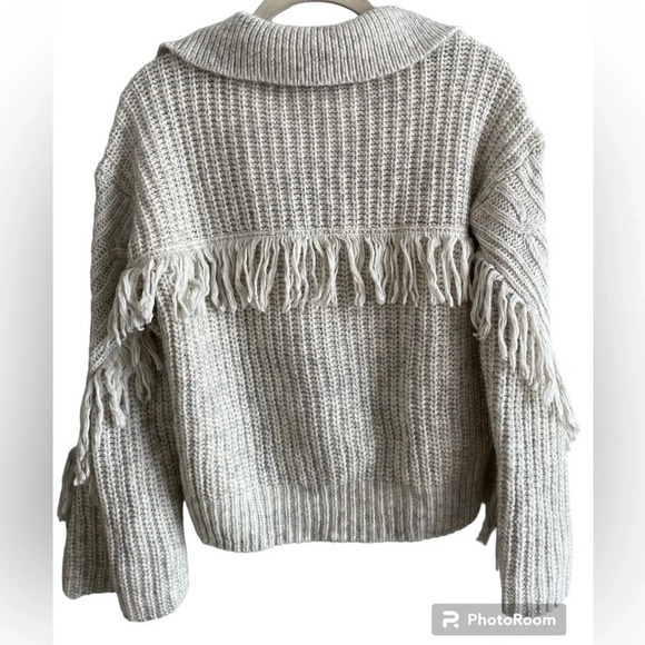 WHITE House Black Market Oversized Polo Sweater with Fringe Size XS - Picture 5 of 16